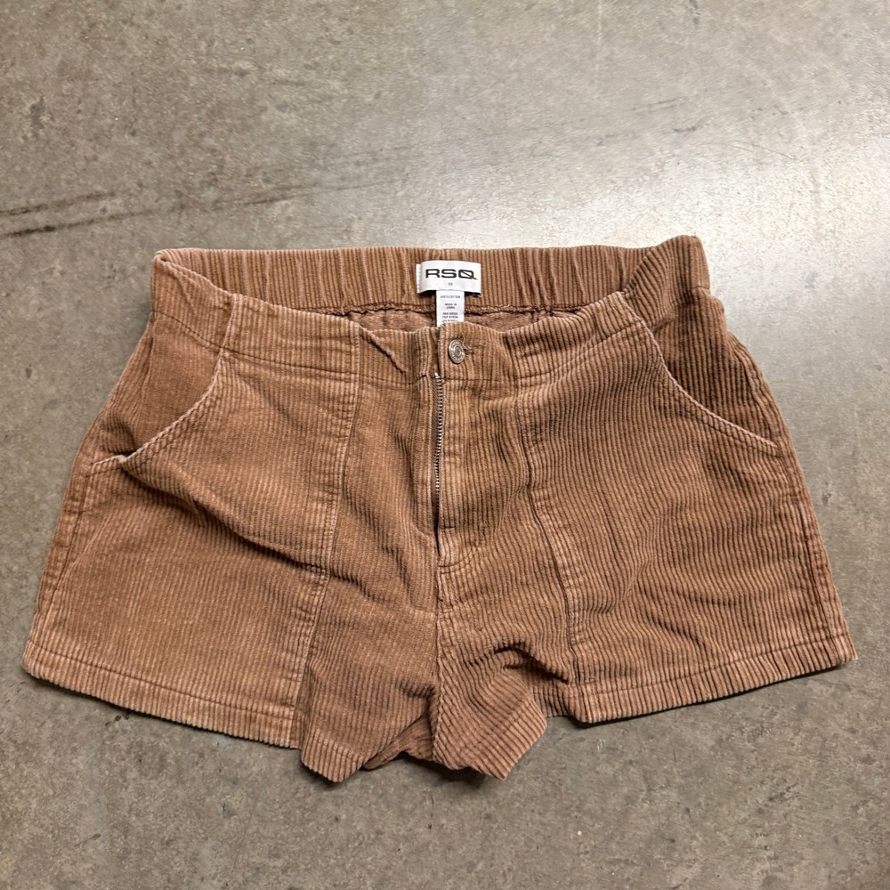 RSQ Womens Corduroy Shorts Tan Brown High Rise Elastic Waist Size 30